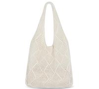 Crochet Tote Bag for Women, Holiday Straw Shoulder Bag Mesh Beach Bag Knit Summer Hobo Bag Vacation Boho Checkered Handbag (Beige)