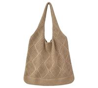 Crochet Tote Bag, Large Capacity Straw Beach Bag, Boho Style, Brown Beach Mesh Tote for Summer Vacation, Pool, Seabeach, Travel Essential