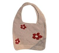 Crochet Tote Bag - Mesh Beach Bag | Floral Pattern Crocheted Mesh Tote Bag Multipurpose Reusable Aesthetic Portable Summer Beach Pouch Ideal for L, Light Brown, Se référer à la description