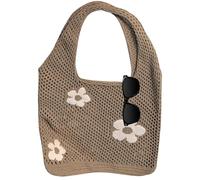 Crochet Tote Bag - Mesh Beach Bag | Floral Pattern Crocheted Mesh Tote Bag Multipurpose Reusable Aesthetic Portable Summer Beach Pouch Ideal for L, khaki, Se référer à la description
