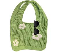 Crochet Tote Bag - Mesh Beach Bag | Floral Pattern Crocheted Mesh Tote Bag Multipurpose Reusable Aesthetic Portable Summer Beach Pouch Ideal for L, Green, Se référer à la description