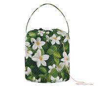 Crochet Tote Bag Tunisia Jasmine Beauty Summer Flowers Green Storage Organizer Bag Portable Yarn Tote for Crochet Needle Crochet Project
