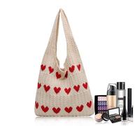 Crochet Tote Bag, Women Knitted Handbags, Mesh Beach Bag, Beach Bag for Women, Retro Crochet Mesh Beach Tote Bag, Boho Shoulder Bag for Holiday Daily Work Shopping Travel(Khaki)