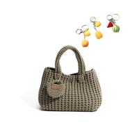 Crochet Tote Bag Women's Wrist Purses Small Cute Ribbed Knitted Handbag Handmade Aesthetic(Green)