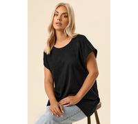 Crochet Trim Detail T-Shirt Yours Black 30-32