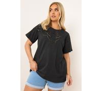 Yours Women's Crochet Trim T-Shirt in Black | Size: 16 Yours Black 16