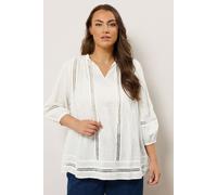 EVANS Curve Crochet Trim Tie Neck Blouse - Women's - Plus Size Curve White