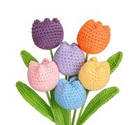 Crochet Tulips Artificial Flowers - 6Pcs Cotton Knitted Flowers Wool Bloom Tulips as Crochet Silk Fake Flowers, Cotton Knitted Tulipanes Soft Finished Gift for Home Office Table Decor Mother's Day