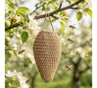 Crochet Wasp Nest Decoy, Large Handmade Fake Wasp Nest with Cotton Rope | Artificial Hornets Nest Outdoor Hanging for Under Eaves, Garden, Patio & Porch Ceiling, Beige 34x18.5cm