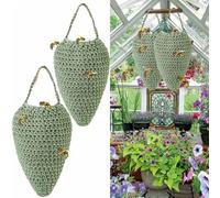Crochet Wasp Nest Decoys for Outdoor Hanging, 2 Pack Fake Wasp Nests Deterrent for Wasps Hornets Yellow Jackets for Patio Garden Yard Eaves Uses-Green