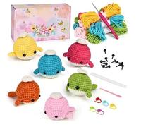 Crochet Whale Kit, DIY Craft Set with Colorful Yarn, Crochet Hook, Stuffing, Eyes, Stitch Markers, Complete Beginner Friendly Whale Making Kit