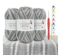 Crochet Yarn 3×100g Satin-Dyed 4-Ply 60% Cotton 40% Acrylic Combed Cotton Yarn for Beginners with 2.5mm Hook & Accessories, DK Wool for Amigurumi Baby Hats Scarves Grey-3