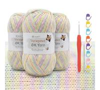 Crochet Yarn 3×100g Satin-Dyed 4-Ply 60% Cotton 40% Acrylic Combed Cotton Yarn for Beginners with 2.5mm Hook & Accessories, DK Wool for Amigurumi Baby Hats Scarves Cream-3