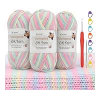 Crochet Yarn 3×100g Satin-Dyed 4-Ply 60% Cotton 40% Acrylic Combed Cotton Yarn for Beginners with 2.5mm Hook & Accessories, DK Wool for Amigurumi Baby Hats Scarves Pink-3
