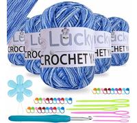 Crochet Yarn 300g(6 x 50g) Knitting Wool Yarn Gradient, 5-Ply DK Double Knitting Acrylic Yarn with Crochet Hook, Chunky Yarn for DIY Knitting Craft and Crochet Project (Sky Blue Ombre)
