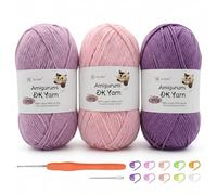 Crochet Yarn 3x100g Cotton DK Yarn（60% Cotton 40% Acrylic Knitting Wool Crochet Kits with 2.5mm Hook & Accessories, Double Knitting Wool for Beginners, Ideal for Baby Crafts Large Projects (Purple-3)