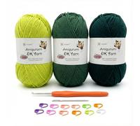 Crochet Yarn 3x100g Cotton DK Yarn (60% Cotton 40% Acrylic) Knitting Wool Crochet Kits with 2.5mm Hook & Accessories, Double Knitting Wool for Beginners, Ideal for Baby Crafts Large Projects (green-2)