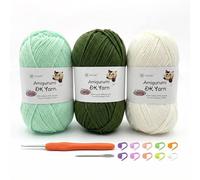 Crochet Yarn 3x100g Cotton DK Yarn（60% Cotton 40% Acrylic Knitting Wool Crochet Kits with 2.5mm Hook & Accessories, Double Knitting Wool for Beginners, Ideal for Baby Crafts Large Projects (Green-3)