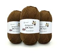 Crochet Yarn 3x100g Cotton DK Yarn（60% Cotton 40% Acrylic Knitting Wool Crochet Kits with Accessories, Double Knitting Wool for Beginners, Ideal for Baby Crafts Large Projects (Brown-3)