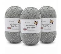 Crochet Yarn 3x100g Cotton DK Yarn (60% Cotton 40% Acrylic) Knitting Wool Crochet Kits with Accessories, Double Knitting Wool for Beginners, Ideal for Baby Crafts Large Projects (Grey-3)