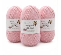 Crochet Yarn 3x100g Cotton DK Yarn（60% Cotton 40% Acrylic Knitting Wool Crochet Kits with Accessories Double Knitting Wool for Beginners, Ideal for Baby Crafts Large Projects Pink