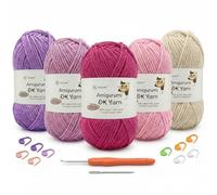 Crochet Yarn 5x100g Cotton DK Yarn（60% Cotton 40% Acrylic Knitting Wool Crochet Kits with 2.5mm Hook & Accessories, Double Knitting Wool for Beginners, Ideal for Baby Crafts Large Projects (Purple-5)