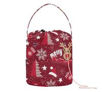 Crochet Yarn Bag Merry Christmas Snowflakes Trees Red Knitting Needle Storage with Holes Yarn Tote for Crochet Holder Craft Organizer