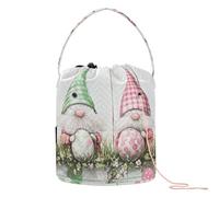 Crochet Yarn Bag Peach Green Plaid Bunny Gnomes Easter Bag Yarn Storage Portable Craft Bag for Knitting Needle Travel Knitting