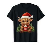 Crochet Yarn Cute Christmas Highland Cow Santa Hat Farm T-Shirt