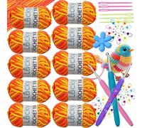Crochet Yarn Double Knitting Wool (10X50g), Multicoloured Acrylic Yarn Crochet Wool with Aluminum Crochet Hooks Stitch Markers for DIY Amigurumi Craft Blankets Socks Dolls (08 Orange Yellow Gradient)
