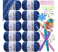 Crochet Yarn Double Knitting Wool (10X50g), Multicoloured Acrylic Yarn Crochet Wool with Aluminum Crochet Hooks Stitch Markers for DIY Amigurumi Craft Blankets Socks Dolls (14 Blue Ocean Spray)
