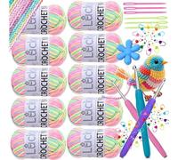 Crochet Yarn Double Knitting Wool (10X50g), Multicoloured Acrylic Yarn Crochet Wool with Aluminum Crochet Hooks Stitch Markers for DIY Amigurumi Craft Blankets Socks Dolls (01 Pink Green Yellow)