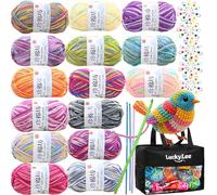 Crochet Yarn Double Knitting Wool 15Colors x 50g 4 Ply Acrylic Yarn Crochet Wool with Aluminum Crochet Hooks Stitch Markers, Crochet Kits for Beginners Adults Wool for Crochet Knitting and Crafts