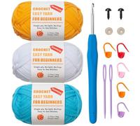 Crochet Yarn for Beginners, Beginner Yarn for Crocheting, 3 Pack×1.8 oz Amigurumi Yarns Set with Easy-to-See Stitches and No Split, Thick & Soft, Worsted Medium #4, Cotton-Nylon Blend