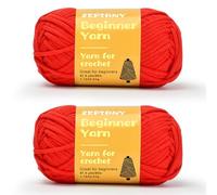 Crochet Yarn for Beginners, Chunky Cotton Yarn for Crochet and Knitting, Thick Amigurumi Yarn with Easy to See Stitches for Beginners Crochet Kit, Crochet Accessories, 2 x 50g/80m, Red