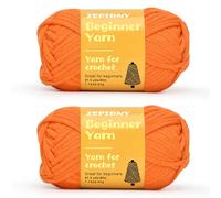 Crochet Yarn for Beginners, Chunky Cotton Yarn for Crochet and Knitting, Thick Amigurumi Yarn with Easy to See Stitches for Beginners Crochet Kit, Crochet Accessories, 2 x 50g/80m, Orange