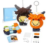 CrochetBox Crochet Kit for Beginners - 2 PCS Highland Cow Keychain Crochet Kit, Learn to Crochet, Include Easy Knitting Yarn, Step-by-Step Video Tutorial, Hook, Holiday Birthday Gift for Adults