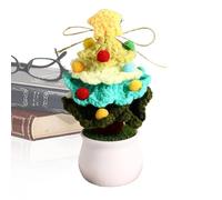 Crocheted Christmas Tree Potted Plants - Knitted Artificial Flowers, Soft Creative Knitted Ornament | Festive Crochet Christmas Tree with Artificial Flowers, Handmade For