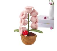 Crocheted Flower Lamp - Hand Knitted Lily Of The Valley, Mini Potted Desk Decor | Soft Glow Bedroom Table Ornament For Birthday Gift Home Office Study
