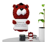 Crocheted Handmade Yarn Dolls - Animal Cartoon Figures With Positive Energy | Creative Crochet With Encouraging Card | Knitted Wool Dolls For Desk Display, 10x7cm, 20g (Color V