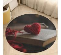 Crocheted Heart Area Rug Washable Circle Carpet Non-Slip Round Floor Rug Small Low Pile Waterproof Print Door Mat Pad Decor for Bedroom Living Room Bathroom Kitchen 60 * 60cm