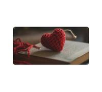 Crocheted Heart Gaming Mouse Mat Large Desk Pad 24 X 12 Inches Non-Slip Rubber Extended Computer Mat Desktop Protector Pad with Stitched Edge for Office Home Keyboard