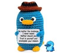 Crocheted Platypus Doll, Positive Gifts Plush for Encouragement, Emotional Support Gift for Everyday Motivation, Cute Crochet Animals for Desk Décor, Good Luck Gifts for Office, Home or Travel (Blue)
