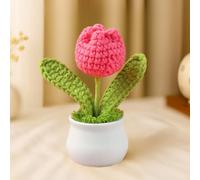 Crocheted Potted Plants, Mini Crochet Decor for Home, Office, Gifts, Eco-friendly Computer Decor, Rose, Red Tulip