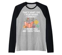 Crocheting Reading Books Drinking Tea Crocheter Crochet Raglan Baseball Tee