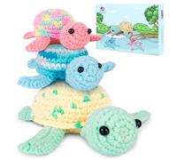 Crochetta Crochet Kit for Beginners, Beginner Crochet Kit for Adults with Step-by-Step Video Tutorials, DIY Crochet Animal Kits Kids Knitting Supplies, 3 Pack Turtle Family (40%+ Yarn)