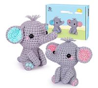 Crochetta Crochet Kit for Beginners, Beginner Crochet Starter Kit with Step-by-Step Video Tutorials, Learn to Crochet Kits for Adults Kids, DIY Knitting Supplies, 2 Pack Elephant Family (40%+ Yarn)