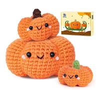 Crochetta Crochet Kit for Beginners, Crochet Starter Kit with Step-by-Step Video Tutorials, Crochet Animal Kits for Adults and Kids, DIY Craft Supplies, 3 Pack Halloween Pumpkins Family (40%+ Yarn)