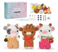 CrochZepiany Crochet Kit for Beginners, Amigurumi Crochet Animal Kit, Crochet Starter Kit Step-by-Step Video Tutorials, Beginner Crochet Kit for Adults, Crocheting Kit-Dairy Cows and Highland Cow