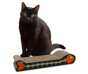 Croci - Cardboard cat scratching post, 2 reversible layers, with non-slip feet, including bag of catnip, Fish style, 44 x 14 x7 cm